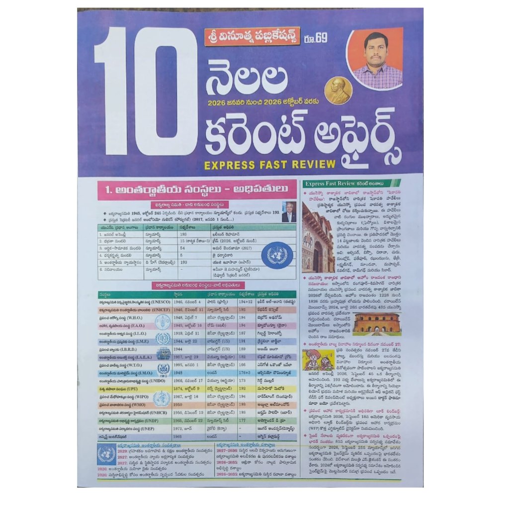 10 MONTHS CURRENT AFFAIRS SRI VINOOTHA PUBLICATIONS CHAT IN telugu medium 2026 edition